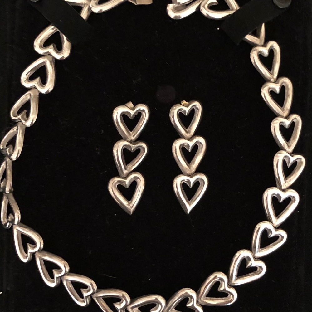 Sterling Silver Heart Earrings and Necklace